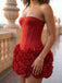 Retro Burgundy 3D Flower Lace-Up Square Strapless A-line Short Mini Dress Homecoming Dress