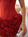 Retro Burgundy 3D Flower Lace-Up Square Strapless A-line Short Mini Dress Homecoming Dress