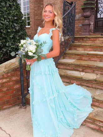 Elegant Mint Blue Cutout Sweetheart A-line Long Prom Dress