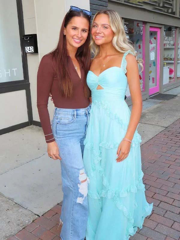 Elegant Mint Blue Cutout Sweetheart A-line Long Prom Dress