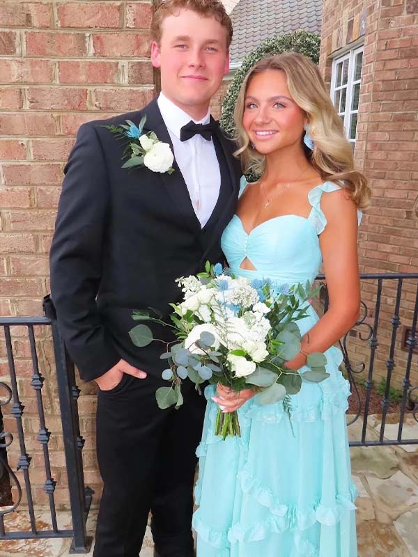 Elegant Mint Blue Cutout Sweetheart A-line Long Prom Dress