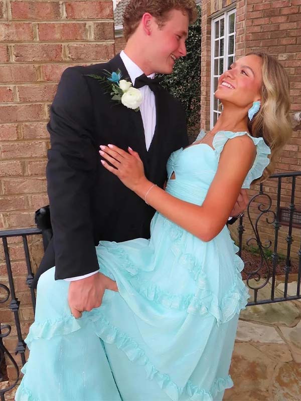 Elegant Mint Blue Cutout Sweetheart A-line Long Prom Dress