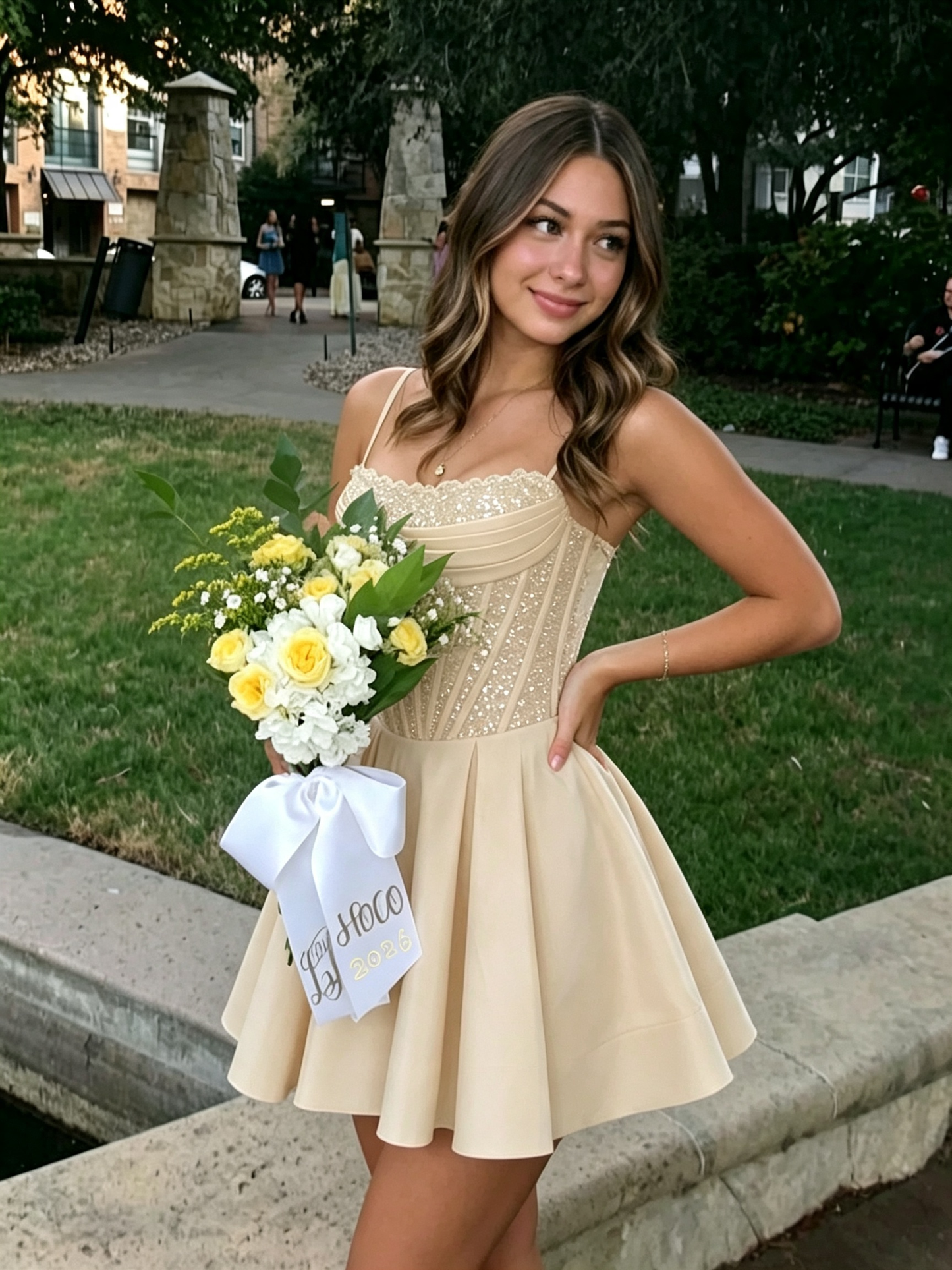 Sparkly Sequin A Line Mini Spaghetti Strap Lace Up Homecoming Dresses