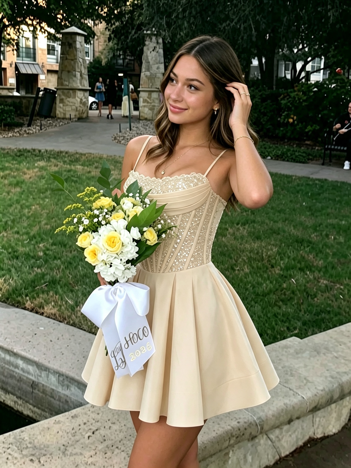 Sparkly Sequin A Line Mini Spaghetti Strap Lace Up Homecoming Dresses