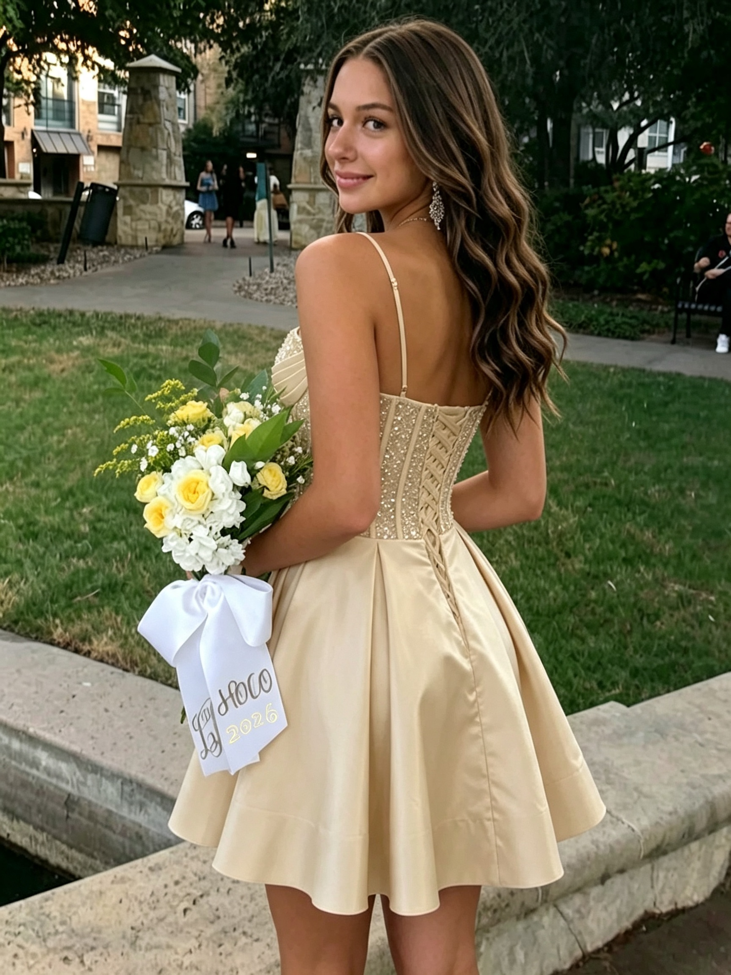 Sparkly Sequin A Line Mini Spaghetti Strap Lace Up Homecoming Dresses