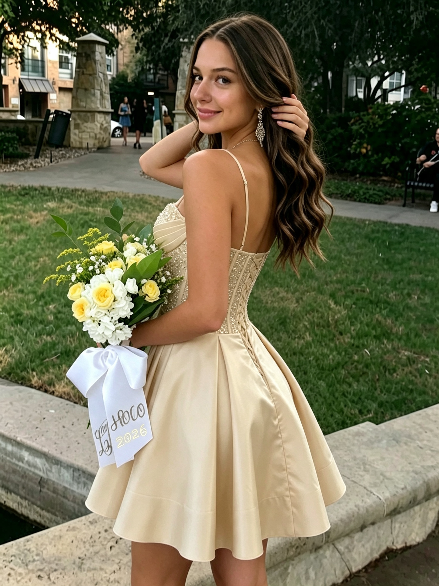 Sparkly Sequin A Line Mini Spaghetti Strap Lace Up Homecoming Dresses