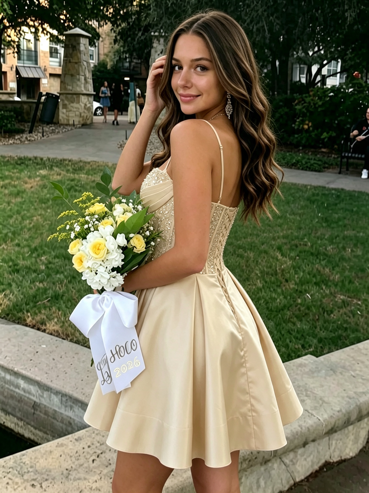 Sparkly Sequin A Line Mini Spaghetti Strap Lace Up Homecoming Dresses
