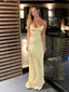 Elegant Cream Satin Spaghetti Strap Scoop Deep V-Back Mermaid Long Evening Gown