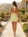backless tie back satin mini dress adjustable straps lemon zest yellow dress
