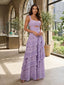 Romantic Lavender Tiered Lace Maxi Gown – Front Cutout Asymmetric Ruffle Evening Dress