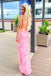 Gorgeous Pink V-neck Lace Appliques Spaghetti Strap Lace Up Mermaid Long Prom Dress
