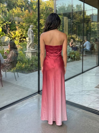 Corset back gradient satin mermaid dress with structured bodice detail
