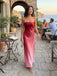 Luxury gradient evening gown burgundy wine to soft pink full body shot