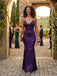 Side close-up view highlighting the detailed hand-stitched purple botanical sequins, rich matte texture of the premium velvet bodice, and dainty strap placement of a luxury selection gown.