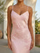 Back view of pink satin maxi dress with layered georgette ruffles and V back design

