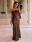 Elegant Satin Brown Strapless Zipper Mermaid Long Prom Dress