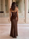 Elegant Satin Brown Strapless Zipper Mermaid Long Prom Dress