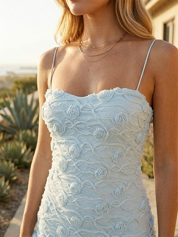 Blue Rosette Garden Maxi Gown – Ice Blue 3D Floral Chiffon Formal Dress