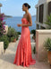 Sunset Coral Satin Mermaid Gown – Ruched Bust Open-Back Formal Dress