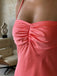 Sunset Coral Satin Mermaid Gown – Ruched Bust Open-Back Formal Dress