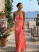 Sunset Coral Satin Mermaid Gown – Ruched Bust Open-Back Formal Dress