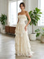 Gorgeous Ivory Strapless Layered Chiffon Lace Up A Line Long Prom Dress Party Gown