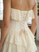 Gorgeous Ivory Strapless Layered Chiffon Lace Up A Line Long Prom Dress Party Gown