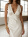 Sexy Satin V-neck Ivory Backless Lace Mermaid Long Prom Dress Party Gown