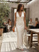 Sexy Satin V-neck Ivory Backless Lace Mermaid Long Prom Dress Party Gown