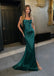 Simple Satin Dark Green Spaghetti Strap Side Slit Lace Up Mermaid Long Prom Dress,Wedding Guest Dress