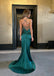 Simple Satin Dark Green Spaghetti Strap Side Slit Lace Up Mermaid Long Prom Dress,Wedding Guest Dress