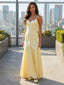 Butter Yellow Satin Maxi Dress – Lace Detail Wedding Guest Gown