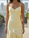 Butter Yellow Satin Maxi Dress – Lace Detail Wedding Guest Gown