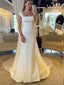 Elegant Satin White Square Straps Mermaid Long Wedding Dress