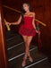Retro Burgundy 3D Flower Lace-Up Square Strapless A-line Short Mini Dress Homecoming Dress