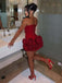 Retro Burgundy 3D Flower Lace-Up Square Strapless A-line Short Mini Dress Homecoming Dress