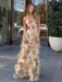 Floral Ruffled Open-Back Sheer Maxi Dress | Spaghetti Strap V-Neck Side Slit Gown for Weddings & Prom