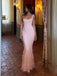 Pink 3D Floral Mermaid Maxi Dress | Square Neck Lace-Up Back Formal Gown for Weddings & Prom