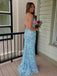 Pastel Floral Lace-Up Back Mermaid Maxi Dress | Spaghetti Strap Prom Gown for Weddings
