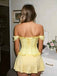 Charming Corset-style Yellow V-neck Off Shoulder A-line Homecoming Dress Short Mini Dress With A Ruffled Hem
