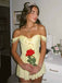 Charming Corset-style Yellow V-neck Off Shoulder A-line Homecoming Dress Short Mini Dress With A Ruffled Hem