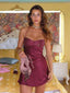 Charming Satin V-neck Beading Spaghetti Strap Lace-up Bodycon Short Mini Dress Homecoming Dress