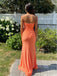 Classic Satin Orange Sweetheart Strapless Pleats Mermaid Side Slit Long Prom Dress