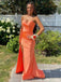 Classic Satin Orange Sweetheart Strapless Pleats Mermaid Side Slit Long Prom Dress