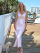 Classic Satin Pink V-neck Strap Lace Mermaid Long Prom Dress
