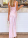 Classic Satin Pink V-neck Strap Lace Mermaid Long Prom Dress