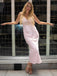 Classic Satin Pink V-neck Strap Lace Mermaid Long Prom Dress