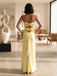 butter yellow ruched satin strapless mermaid gown full view open back