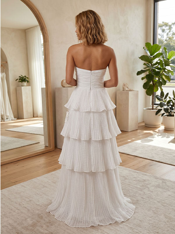 destination wedding white maxi dress elegant look strapless
