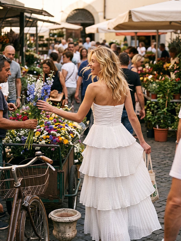 layered ruffle A line wedding dress movement